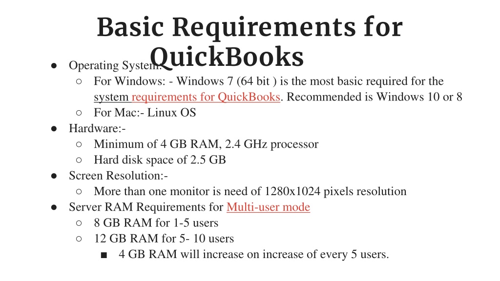 PPT System Requirements For QuickBooks 2021 PowerPoint Presentation