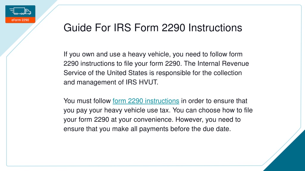 PPT IRS Form 2290 Instructions Guide PowerPoint Presentation, free