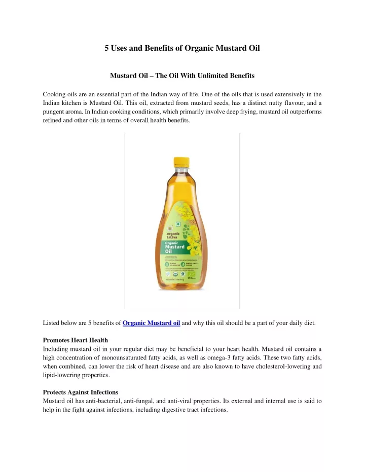 PPT - 5 Uses and Benefits of Organic Mustard Oil PowerPoint ...