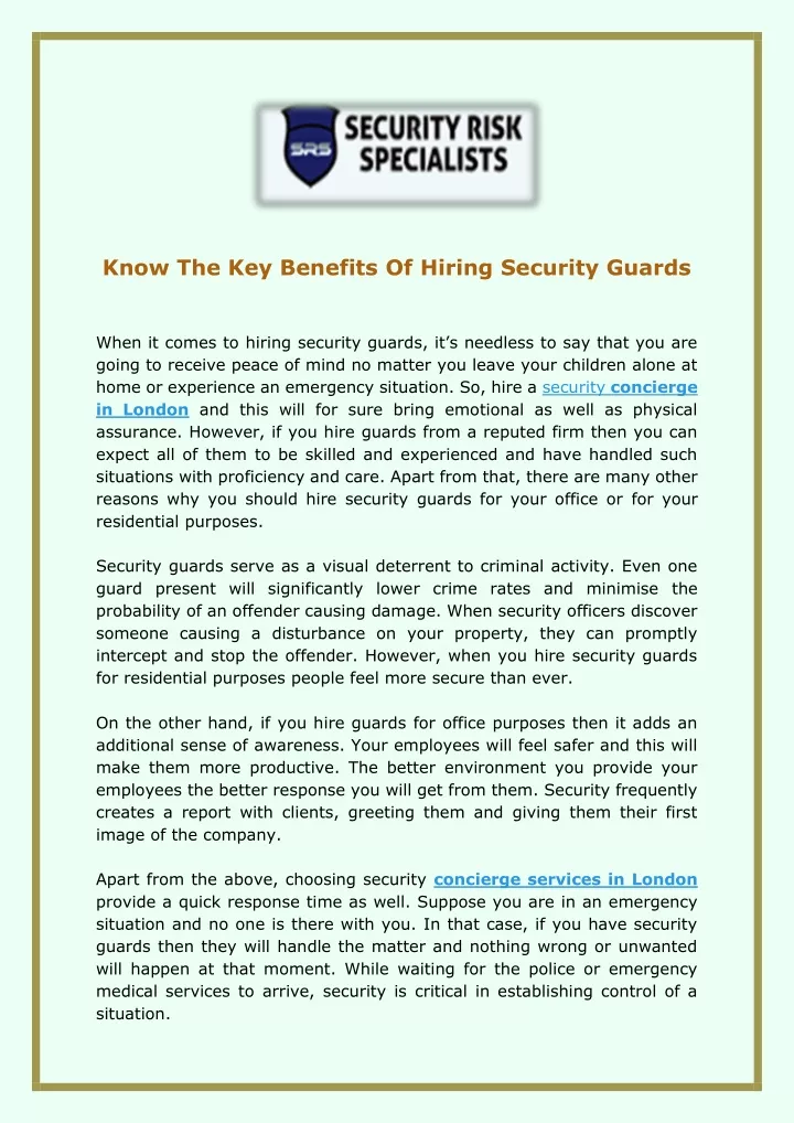 PPT Know The Key Benefits Of Hiring Security Guards PowerPoint