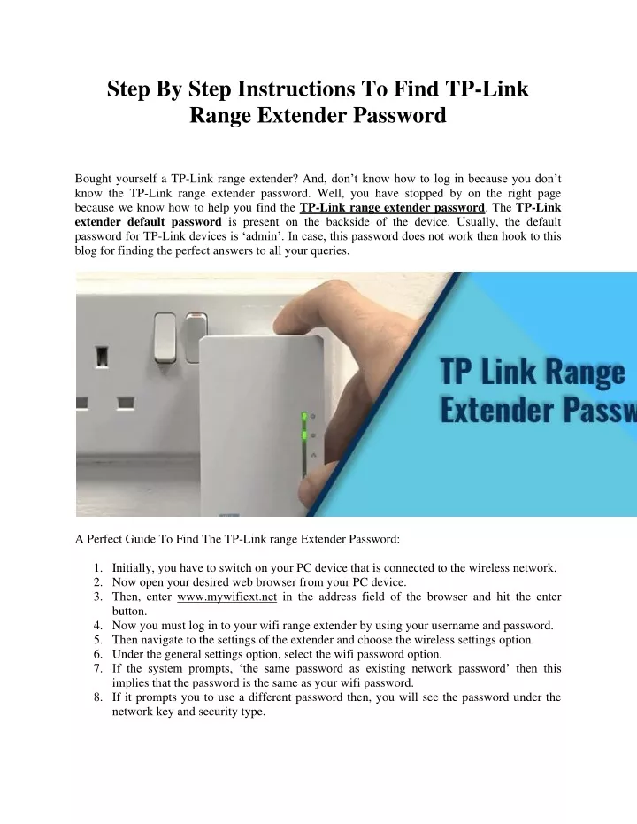 welcome to use tp link range extender password