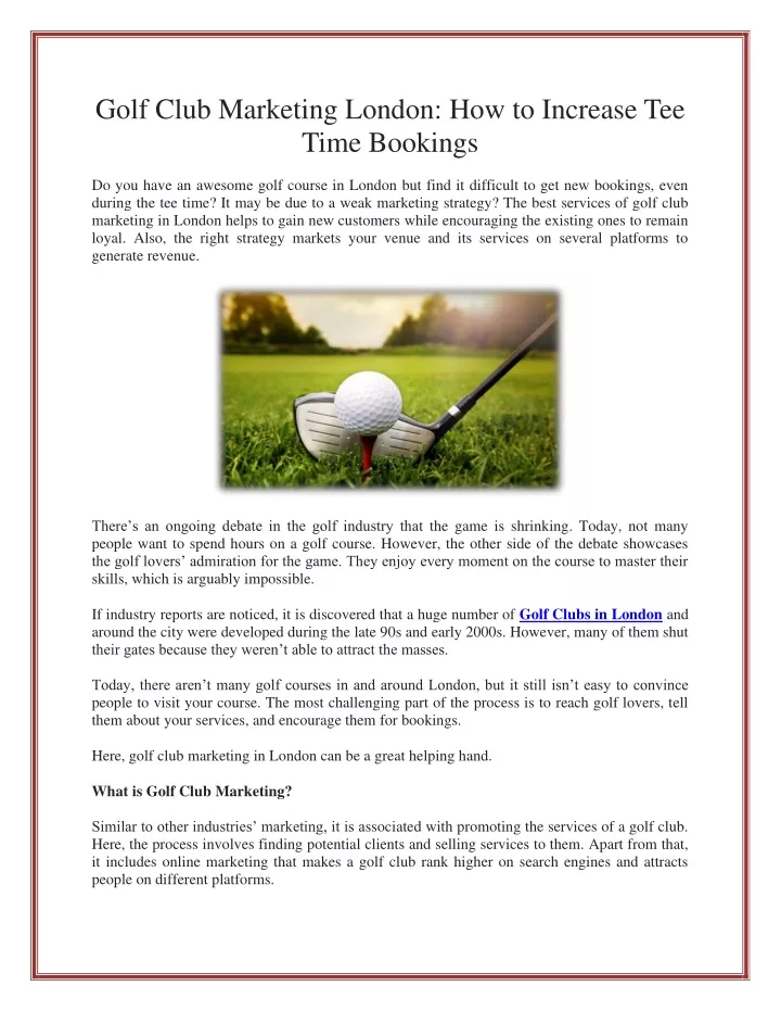 PPT - Golf Club Marketing London: How to Increase Tee Time Bookings ...