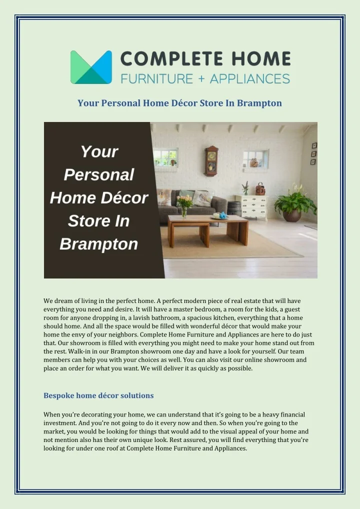 PPT Your Personal Home Décor Store In Brampton PowerPoint