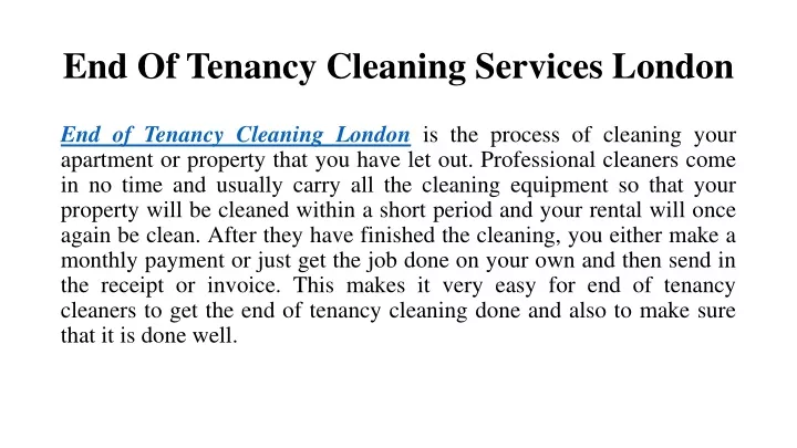 PPT - End of Tenancy Cleaning London PowerPoint Presentation, free ...