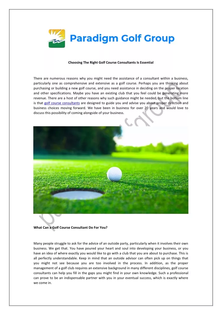 PPT Choosing The Right Golf Course Consultants Is Essential