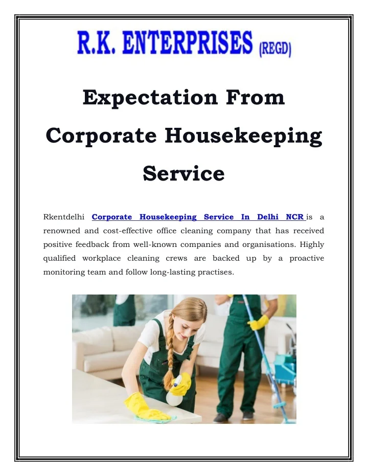 PPT Corporate Housekeeping Service In Delhi NCR Call9870276048