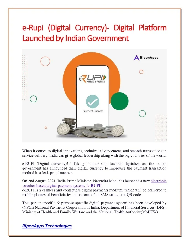 PPT - e-Rupi (Digital Currency)- Digital Platform Launched by Indian ...