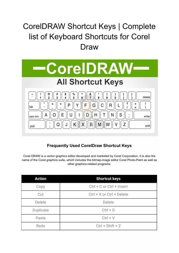 coreldraw x8 shortcut keys pdf free download