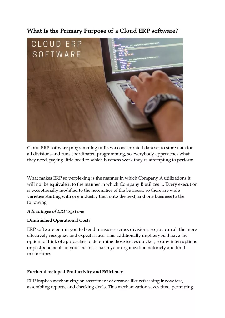 Ppt what is the primary purpose of a cloud erp software powerpoint presentation id 10751482