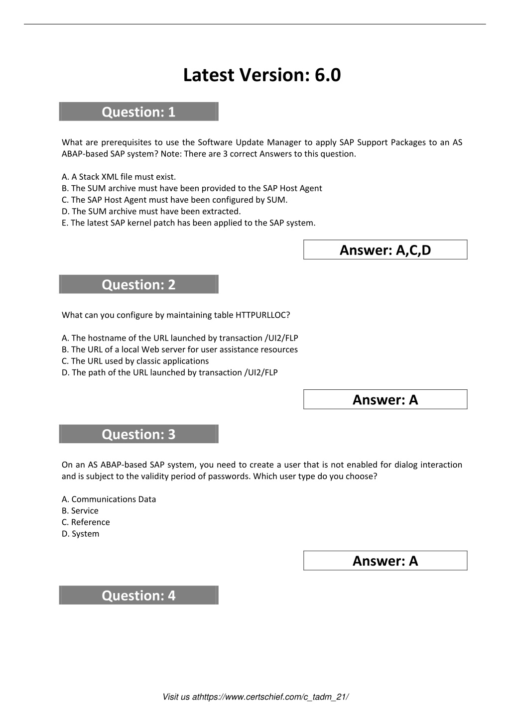 Exam C-TADM-22 Sample