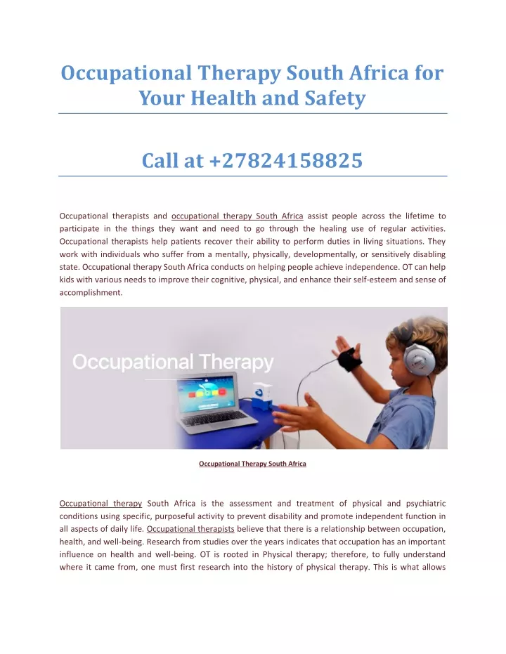 PPT   Occupational Therapy South Africa For Your Health And Safety