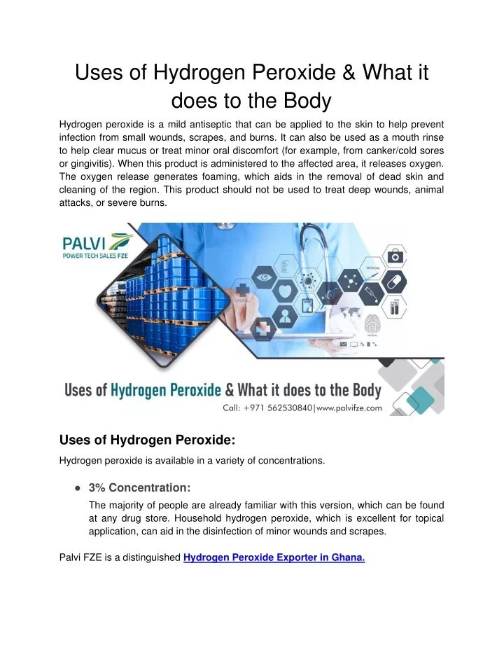 Ppt Uses Of Hydrogen Peroxide And What It Does To The Body Powerpoint