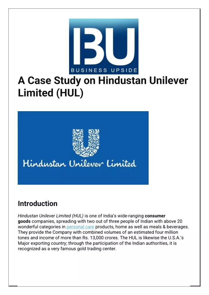 case study of hindustan unilever limited