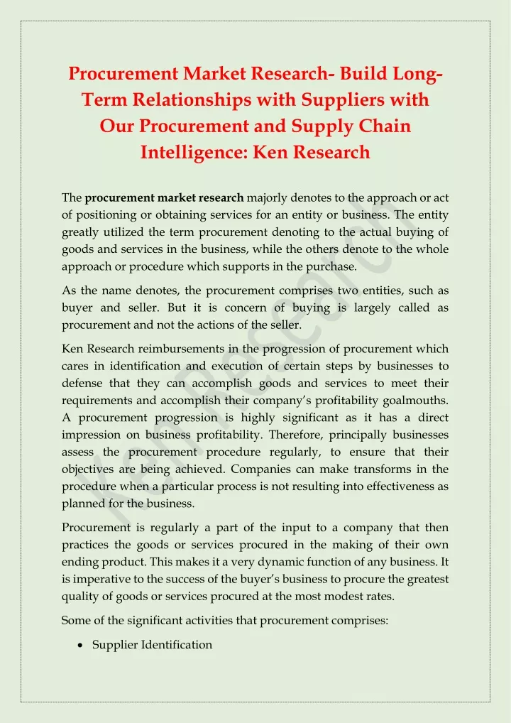 what is market research procurement