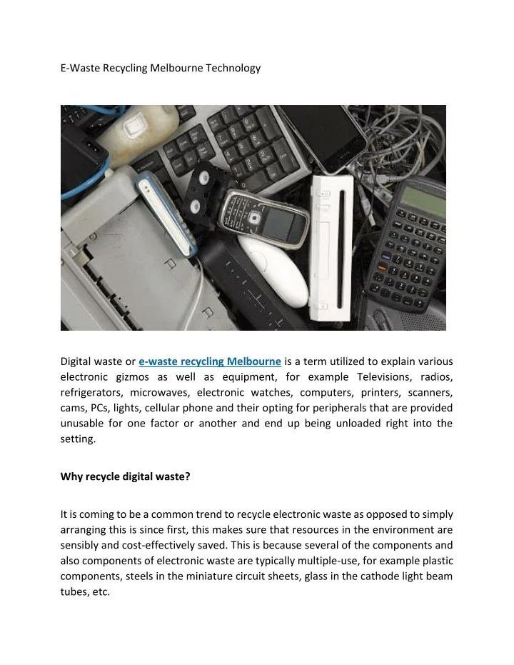 PPT ewaste recycling Melbourne PowerPoint Presentation, free