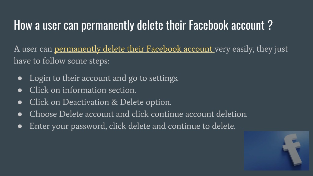 PPT - How can I delete my Facebook account _ PowerPoint ...