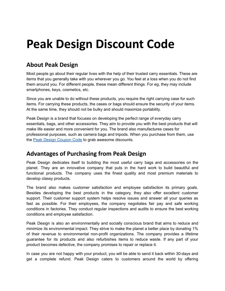 PPT Peak Design.docx PowerPoint Presentation, free download ID10781294