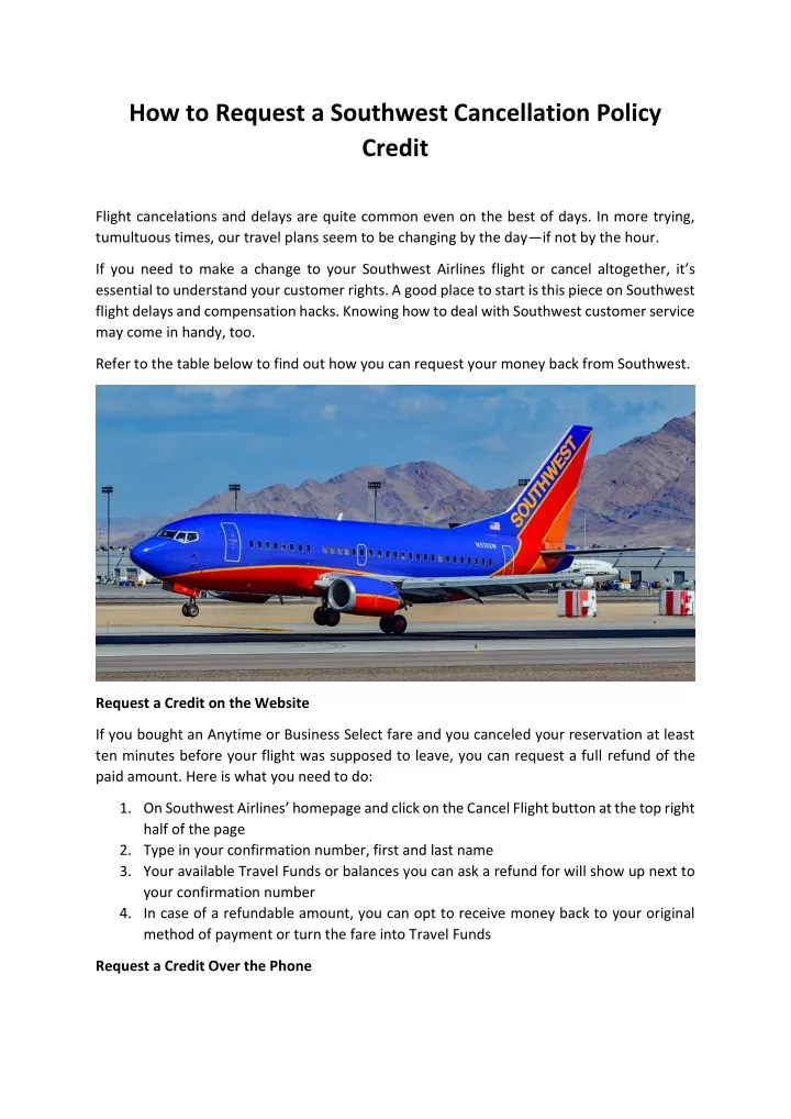 southwest airlines cancellation policy extennd