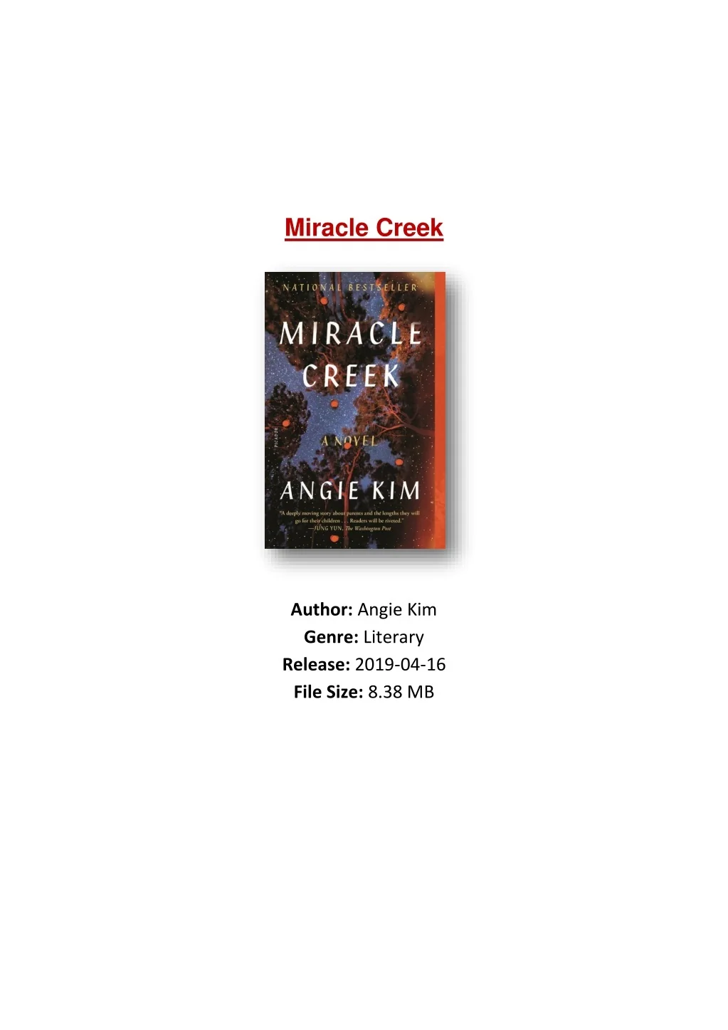 PPT [PDF] Free Download Miracle Creek By Angie Kim PowerPoint