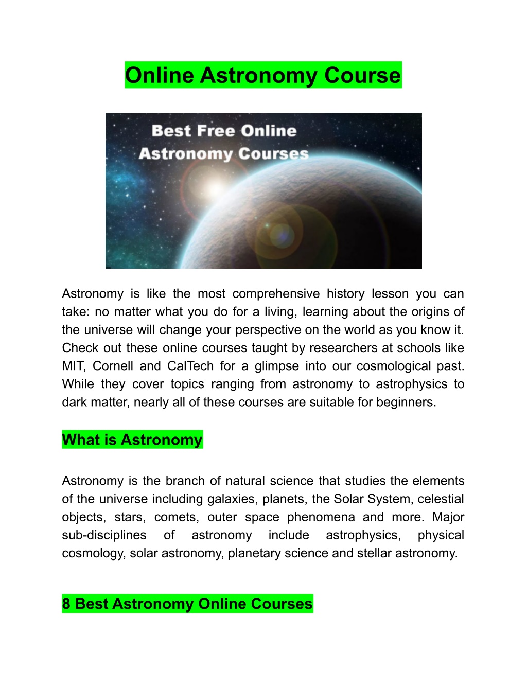 astronomy course for beginners