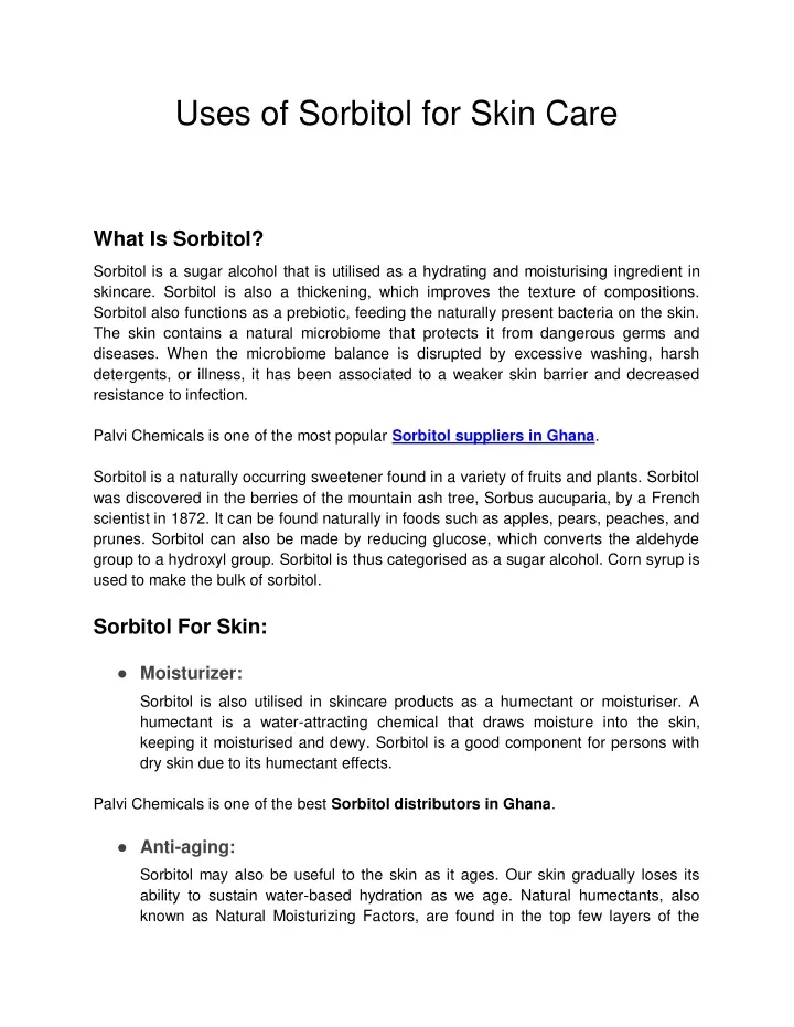 PPT - Uses of Sorbitol for Skin Care PowerPoint Presentation, free
