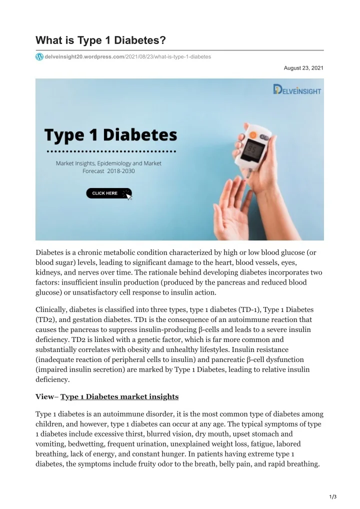 PPT - Type 1 Diabetes PowerPoint Presentation, free download - ID:10791661