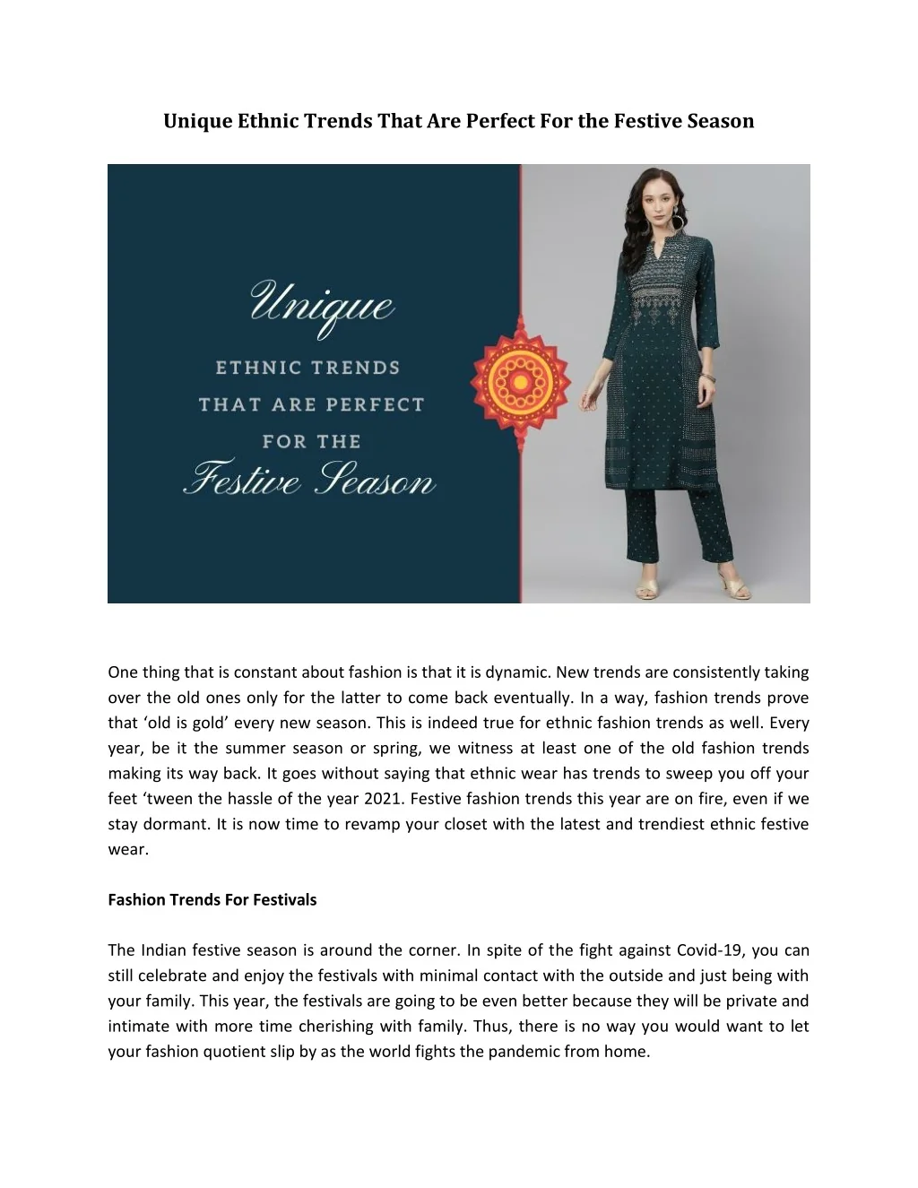 Unique Trend PPT - Unique Ethnic Trends That Are Perfect For The Festive Season ...