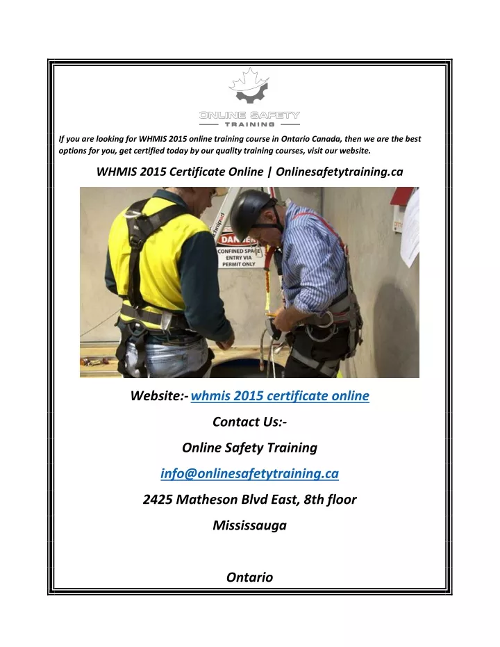Ppt whmis 2015 certificate online onlinesafetytraining ca powerpoint