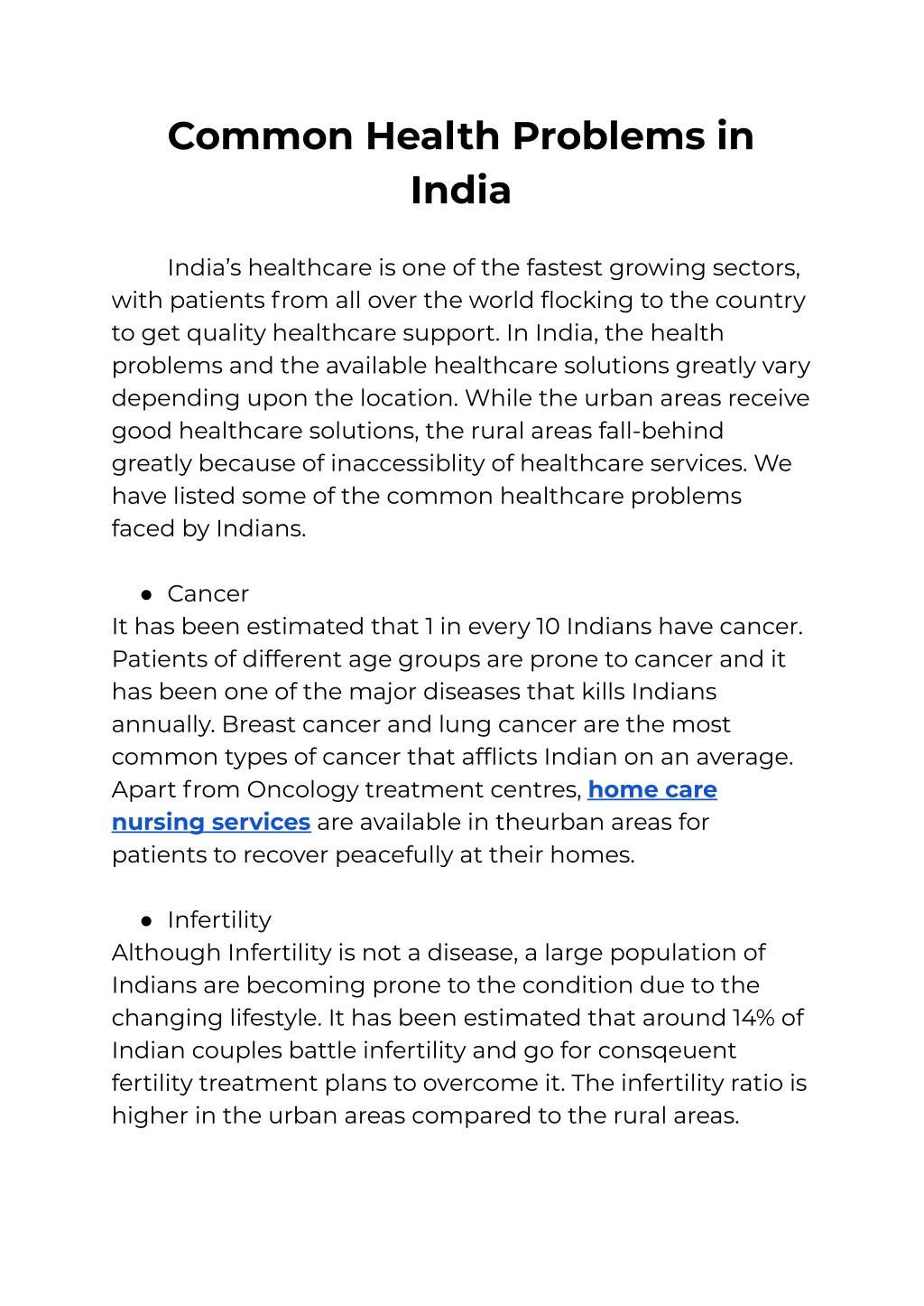 essay on health problems in india