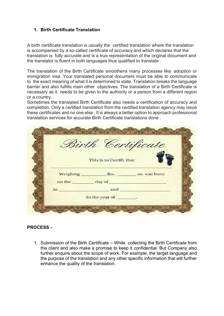 free birth certificate translation template