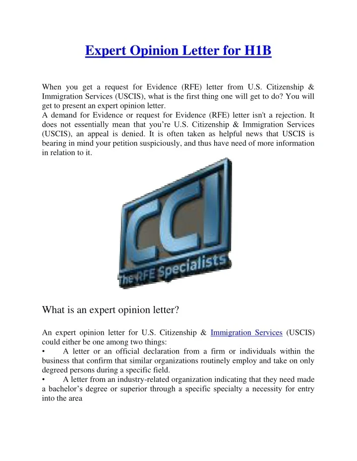 PPT Expert Opinion Letter For H1B PowerPoint Presentation Free 