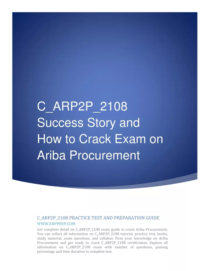 PPT - C_ARP2P_2108 Success Story and How to Crack Exam on Ariba 