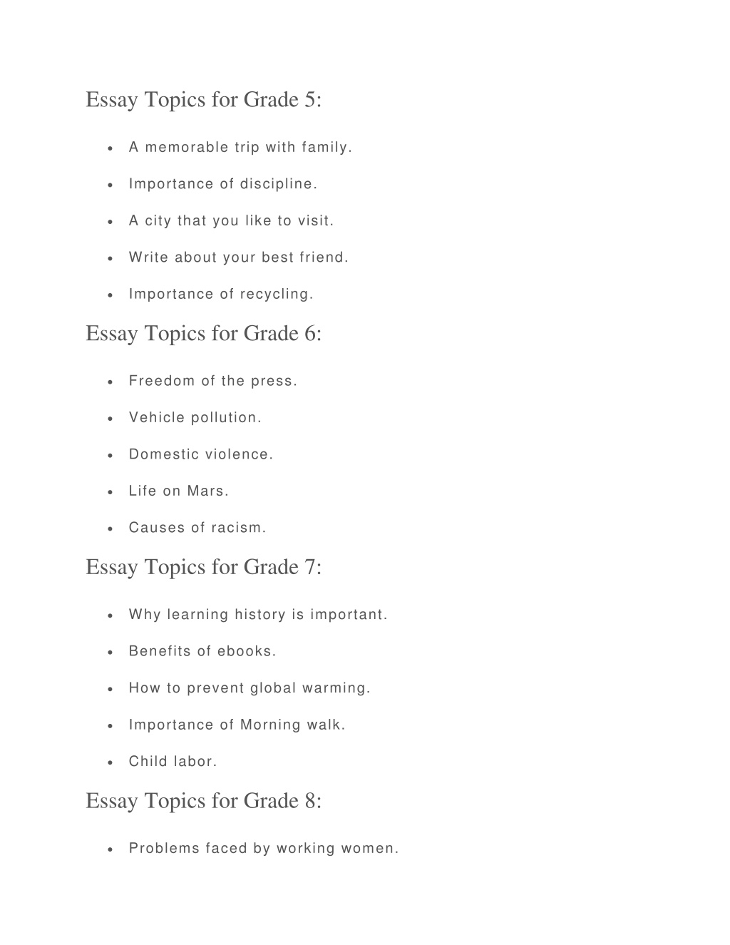 best essay topics for grade 7