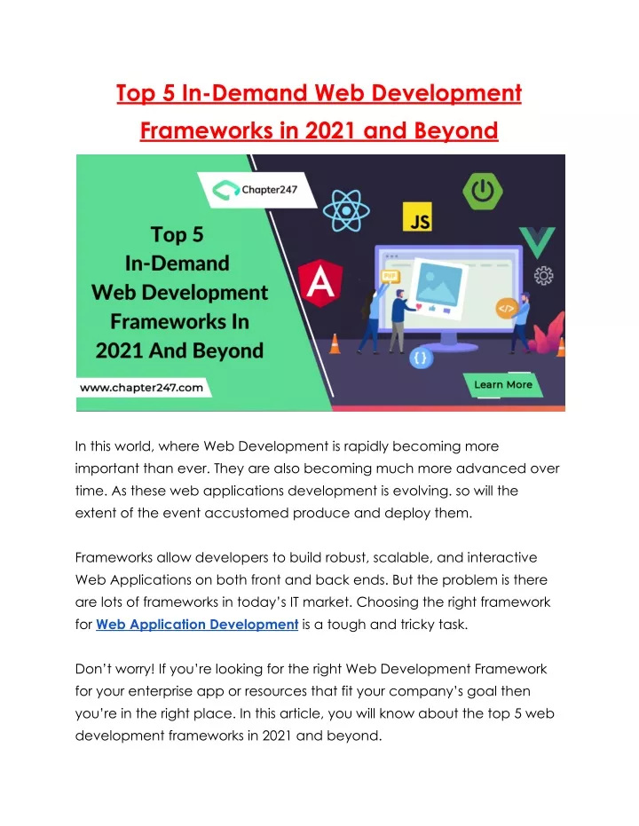 PPT Top 5 InDemand Web Development Frameworks in 2021 and Beyond