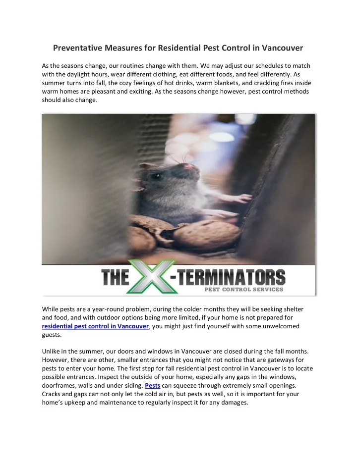 PPT Preventative Measures for Residential Pest Control in Vancouver