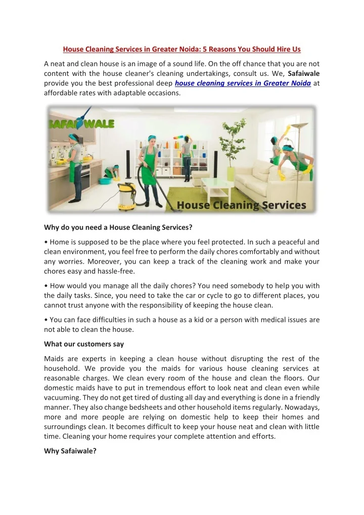 PPT House Cleaning Services in Greater Noida 5 Reasons You Should