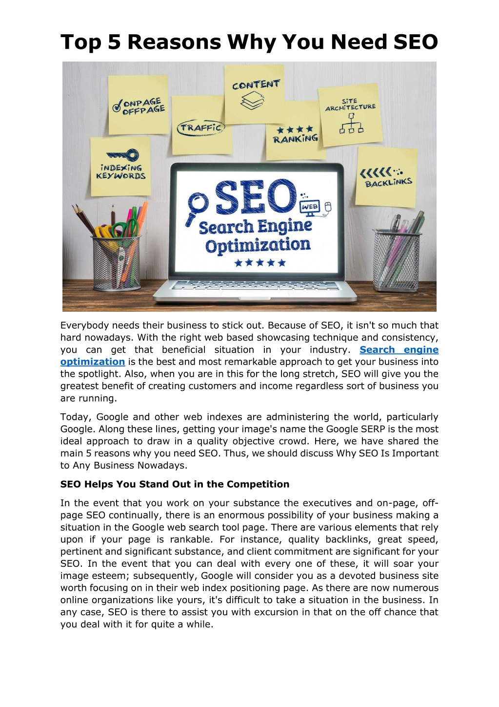 Top 5 Reasons Why You Need SEO