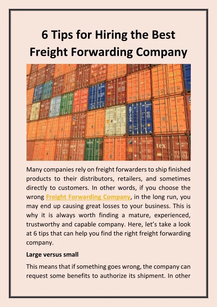 PPT - 6 Tips for Hiring the Best Freight Forwarding Company PowerPoint ...