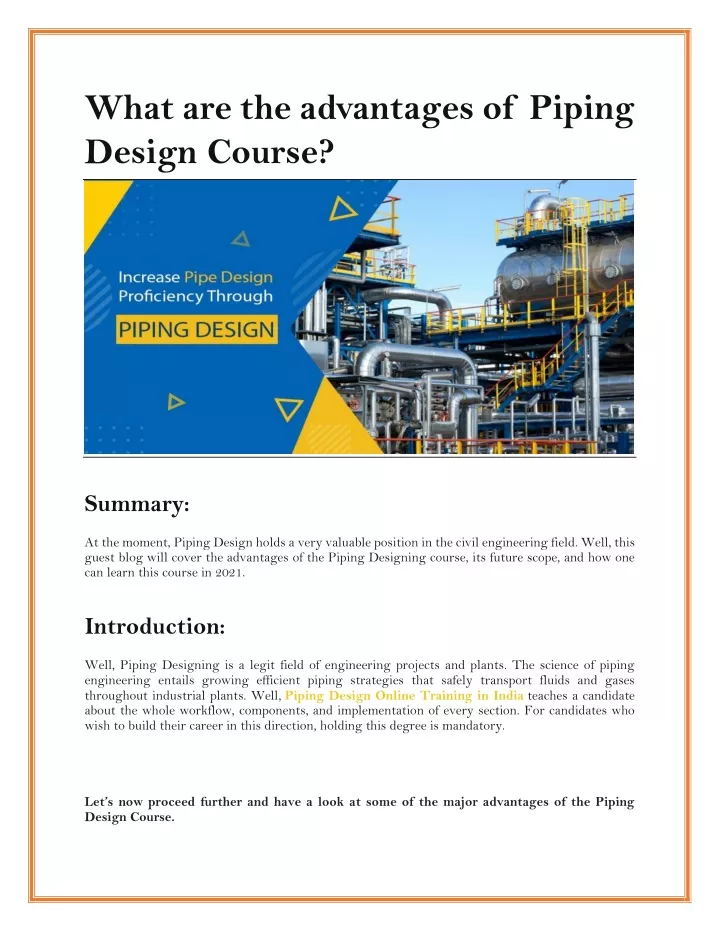 PPT - What Are The Advantages Of Piping Design Course PowerPoint ...