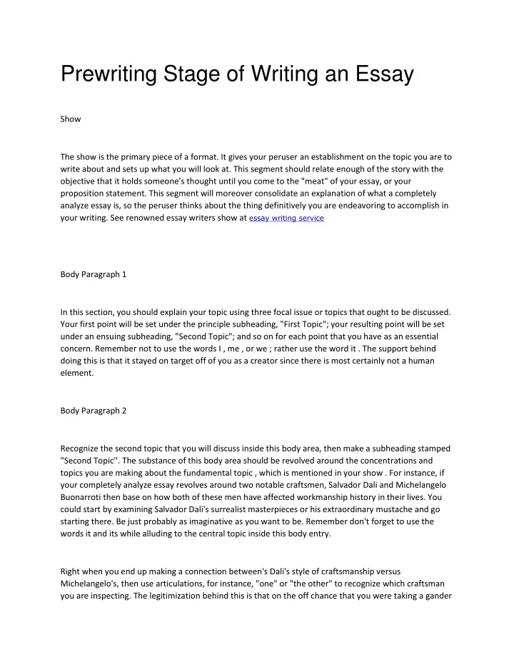 pre writing in essay