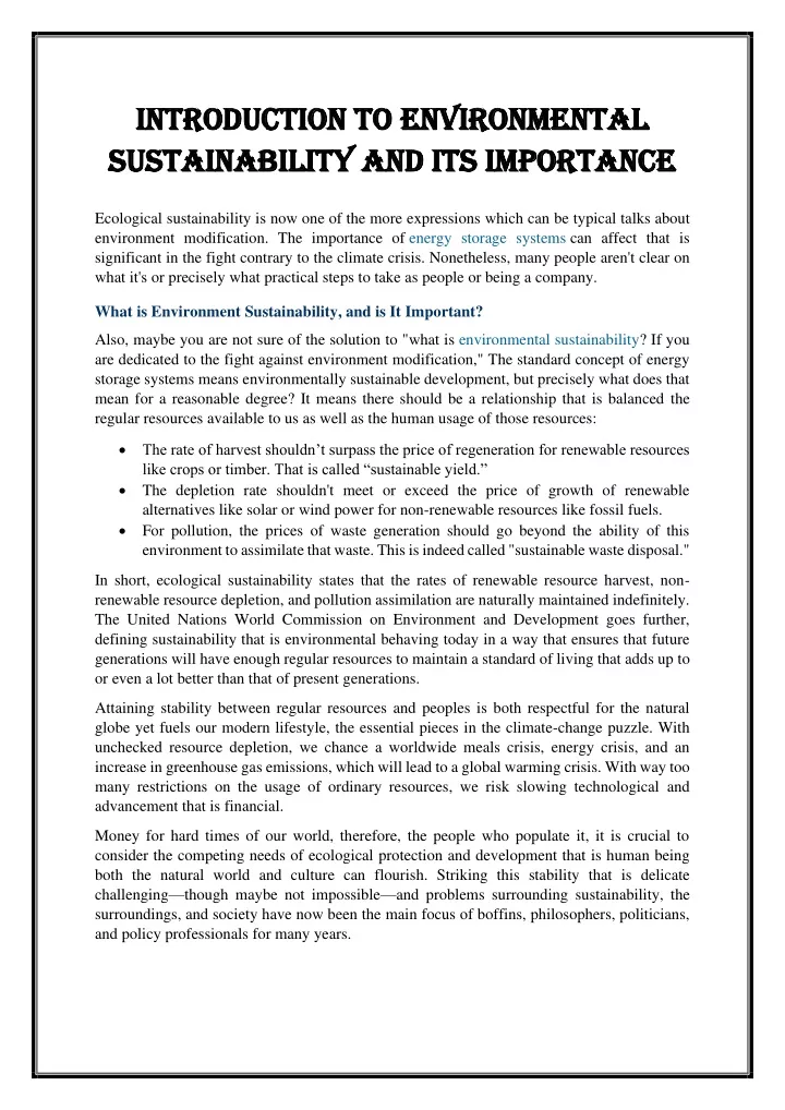 PPT - Introduction to Environmental sustainability and Its Importance ...