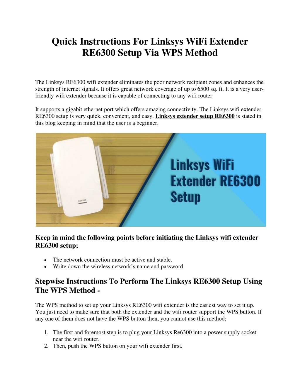 Ppt Quick Instructions For Linksys Wifi Extender Re Setup Via Wps Method Powerpoint