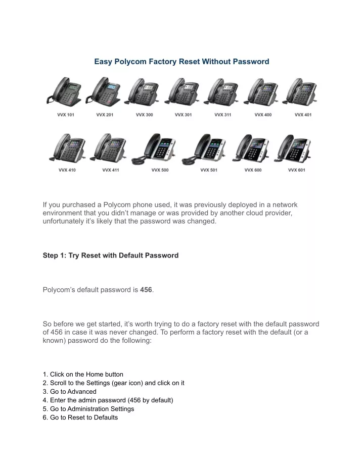 Polycom Factory Reset Without Password