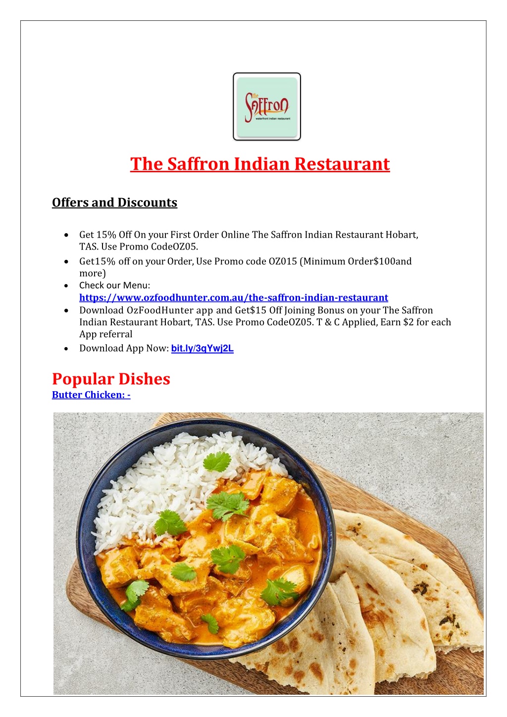 PPT 15 Off The Saffron Indian Restaurant Menu Hobart TAS   The Saffron Indian Restaurant Offers L 