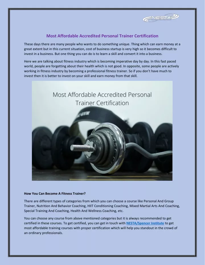 PPT - Most Affordable Accredited Personal Trainer Certification ...