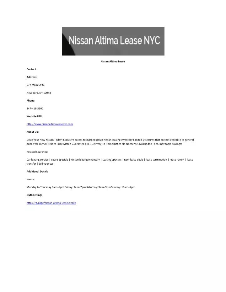 PPT Nissan Altima Lease PowerPoint Presentation, free download ID