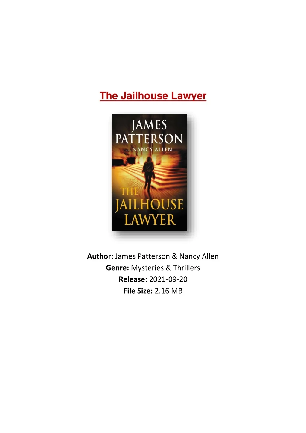 PPT [PDF] Free Download The Jailhouse Lawyer By James Patterson