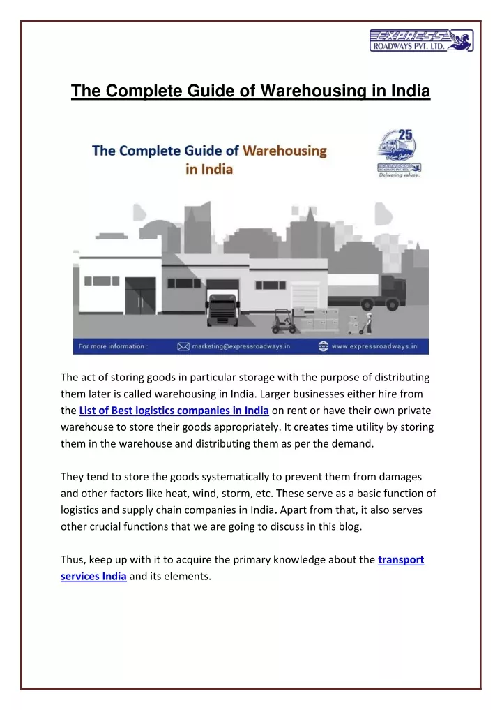 PPT - The Complete Guide of Warehousing in India PowerPoint ...