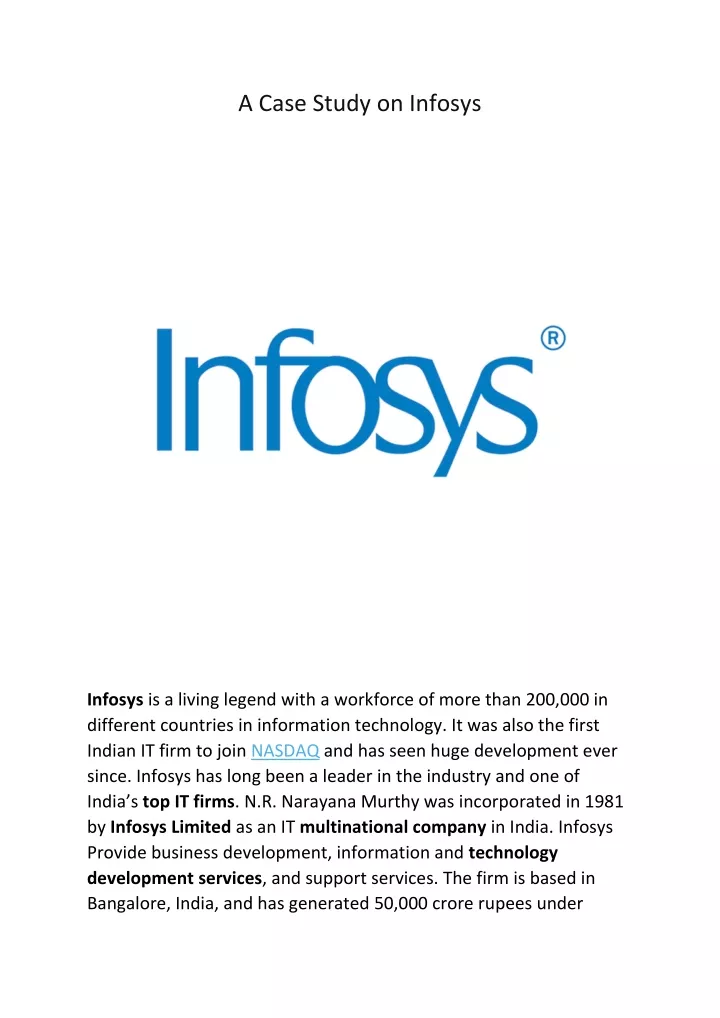 can we prepare case study for client project in infosys