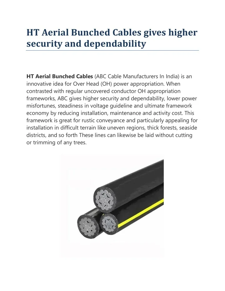 PPT HT Aerial Bunched Cables Gives Higher Security And Dependability